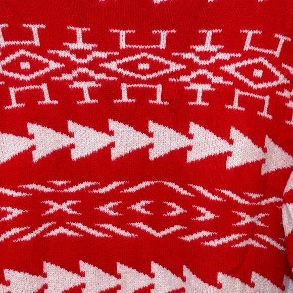 Express Size XS Cotton Blend Red and White Abstract Cozy Ski Sweater - Picture 5 of 7